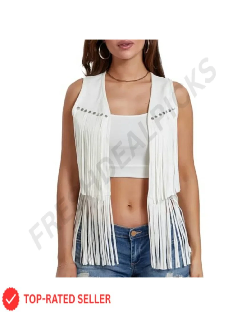 Faux Suede Fringe Vest Sleeveless Open Front Western Cowgirl Tassel Hippie